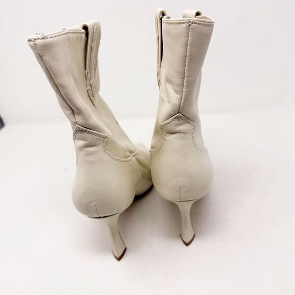 Sam Edelman White Leather Moe Western Cowboy Heeled Booties Size 10 - Picture 5 of 7